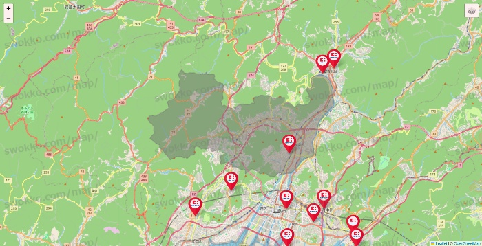 広島県のココカラファインの店舗地図