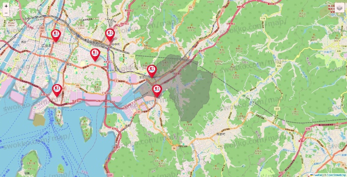 広島県のココカラファインの店舗地図