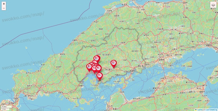 広島県のココカラファインの店舗地図
