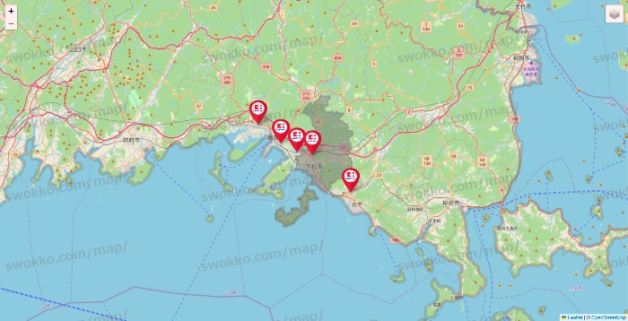 山口県のココカラファインの店舗地図