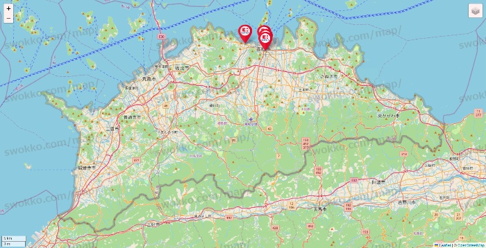 香川県のココカラファインの店舗地図