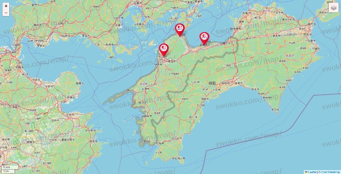 愛媛県のココカラファインの店舗地図