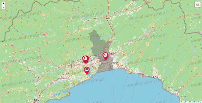 高知県のココカラファインの店舗地図