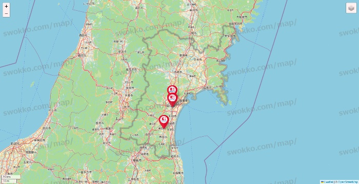 宮城県のココカラファインの店舗地図