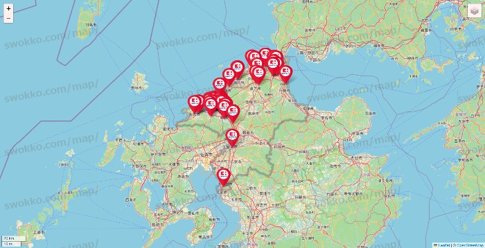 福岡県のココカラファインの店舗地図