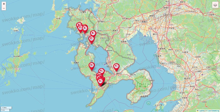 長崎県のココカラファインの店舗地図