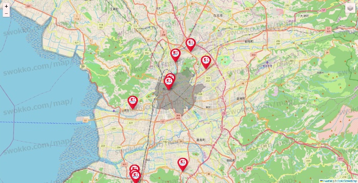 熊本県のココカラファインの店舗地図