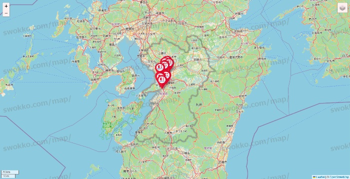 熊本県のココカラファインの店舗地図