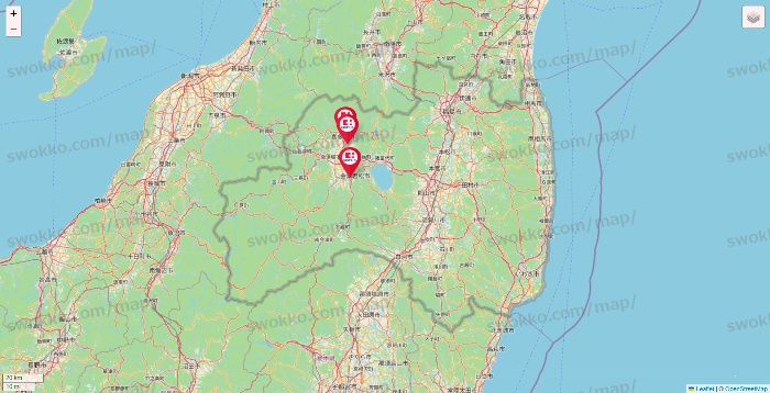 福島県のココカラファインの店舗地図