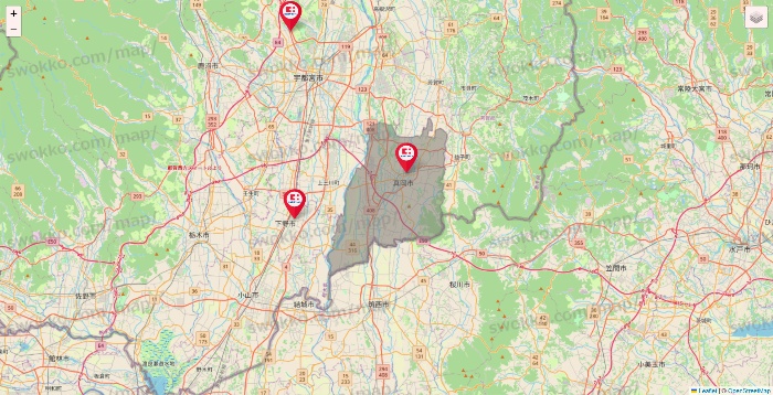 栃木県のココカラファインの店舗地図