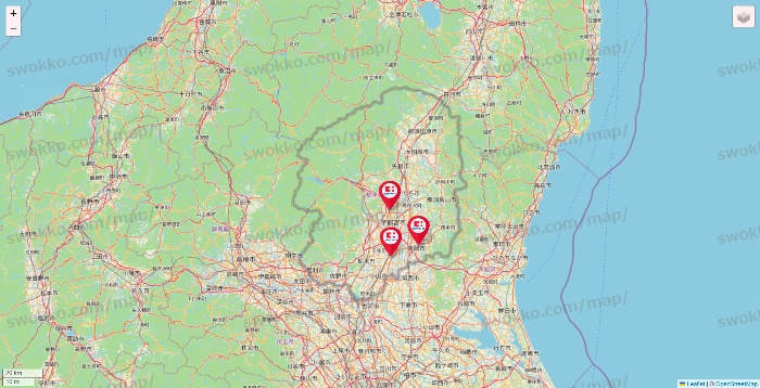 栃木県のココカラファインの店舗地図