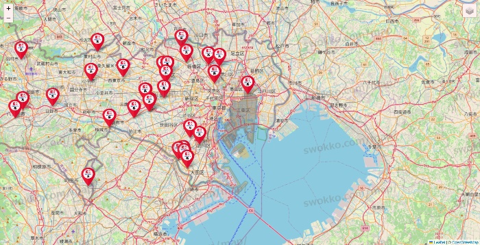 東京都のココカラファイン系列いろいろの店舗地図