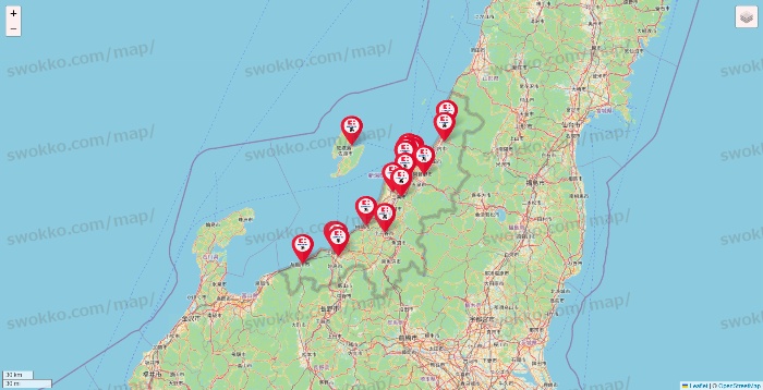新潟県のココカラファイン系列いろいろの店舗地図