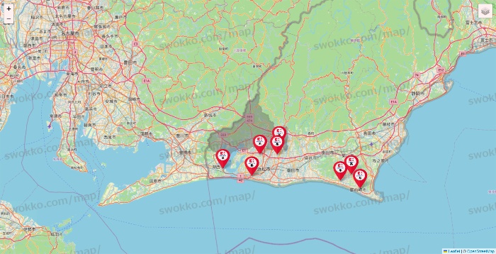 静岡県のココカラファイン系列いろいろの店舗地図