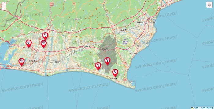 静岡県のココカラファイン系列いろいろの店舗地図