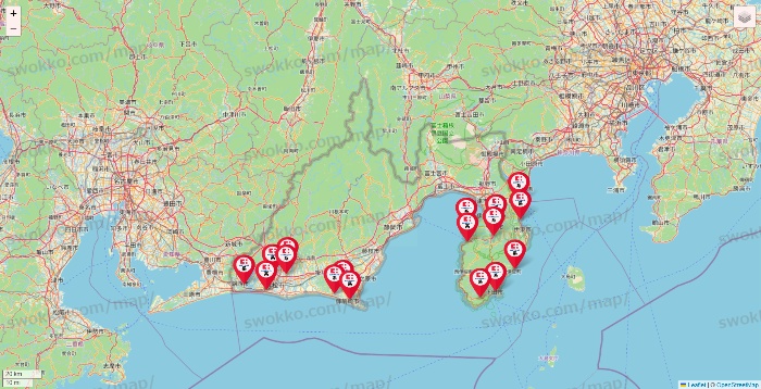 静岡県のココカラファイン系列いろいろの店舗地図