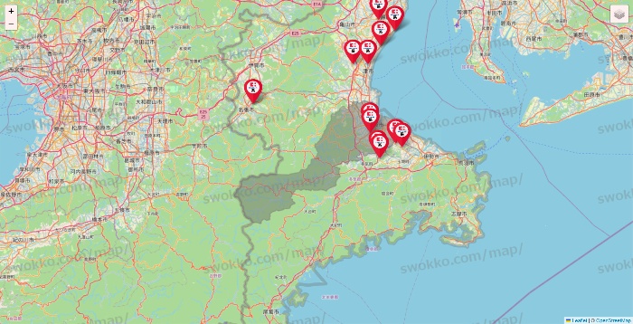 三重県のココカラファイン系列いろいろの店舗地図