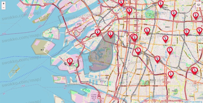 大阪府のココカラファイン系列いろいろの店舗地図