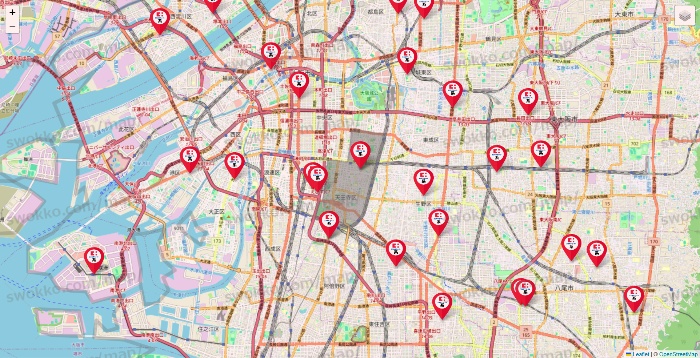 大阪府のココカラファイン系列いろいろの店舗地図