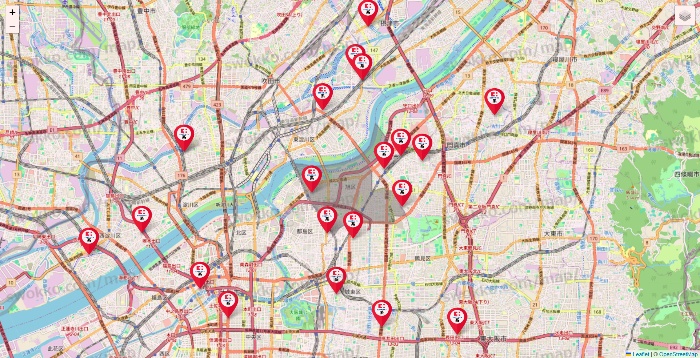 大阪府のココカラファイン系列いろいろの店舗地図