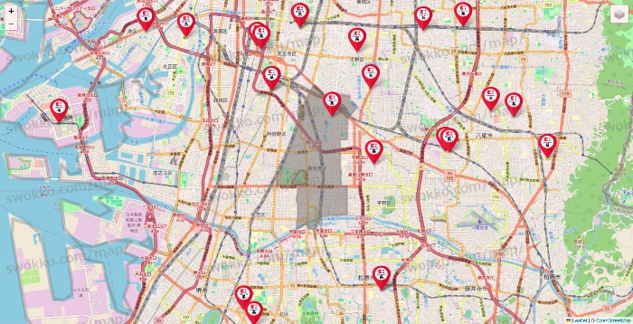 大阪府のココカラファイン系列いろいろの店舗地図