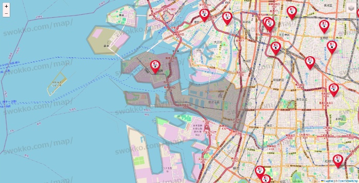 大阪府のココカラファイン系列いろいろの店舗地図