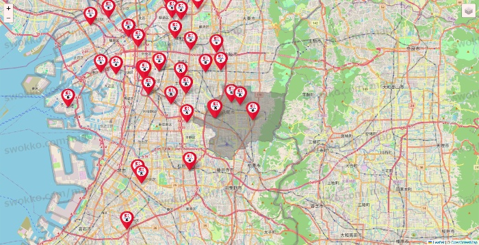 大阪府のココカラファイン系列いろいろの店舗地図