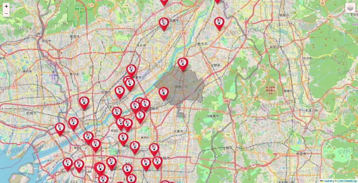大阪府のココカラファイン系列いろいろの店舗地図