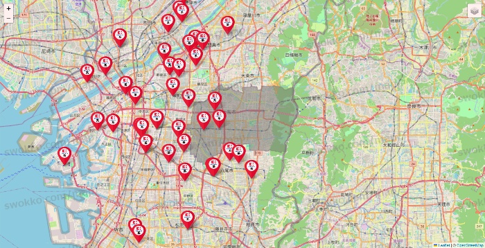 大阪府のココカラファイン系列いろいろの店舗地図