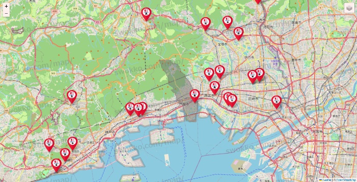 兵庫県のココカラファイン系列いろいろの店舗地図