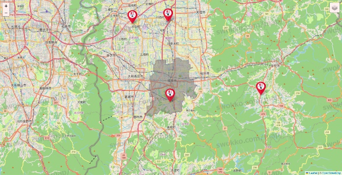 奈良県のココカラファイン系列いろいろの店舗地図