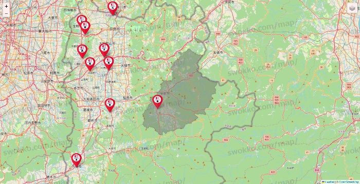 奈良県のココカラファイン系列いろいろの店舗地図