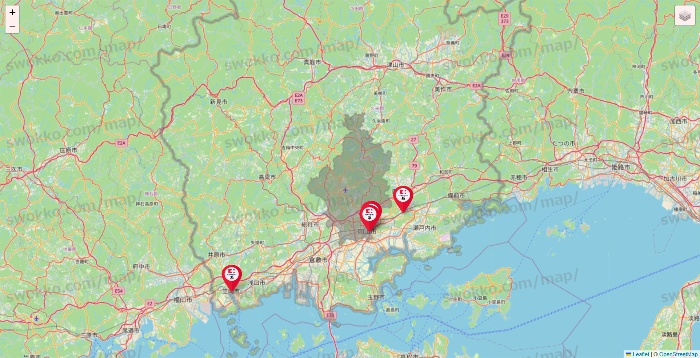 岡山県のココカラファイン系列いろいろの店舗地図