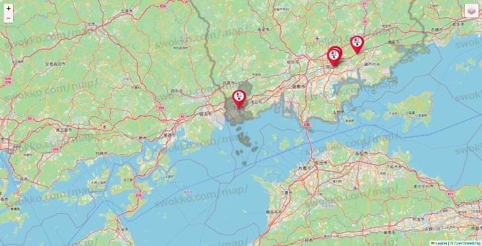 岡山県のココカラファイン系列いろいろの店舗地図