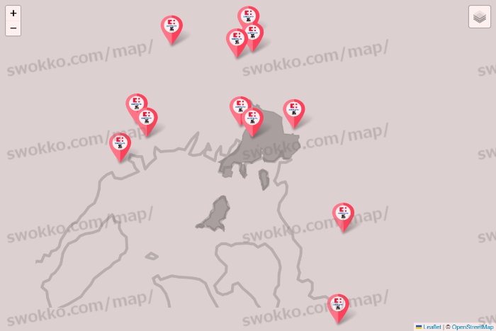 広島県のココカラファイン系列いろいろの店舗地図
