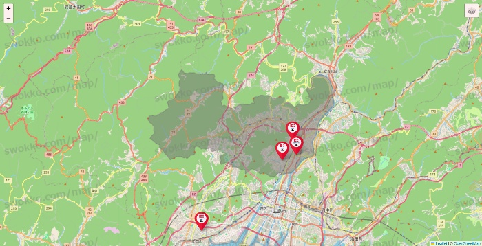 広島県のココカラファイン系列いろいろの店舗地図