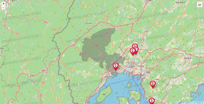 広島県のココカラファイン系列いろいろの店舗地図