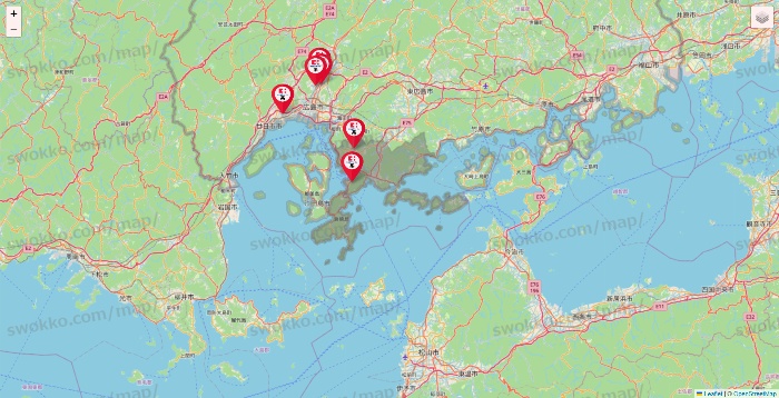 広島県のココカラファイン系列いろいろの店舗地図