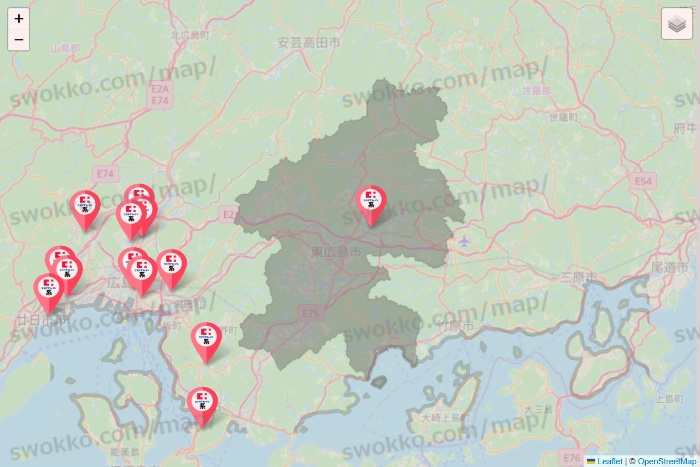 広島県のココカラファイン系列いろいろの店舗地図