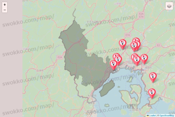 広島県のココカラファイン系列いろいろの店舗地図