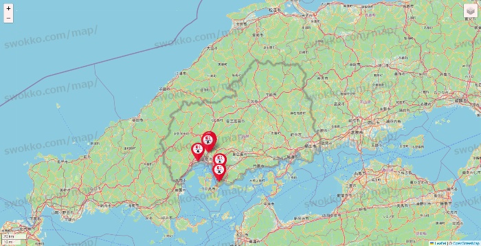 広島県のココカラファイン系列いろいろの店舗地図