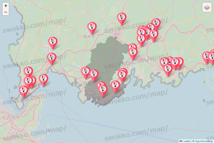 山口県のココカラファイン系列いろいろの店舗地図