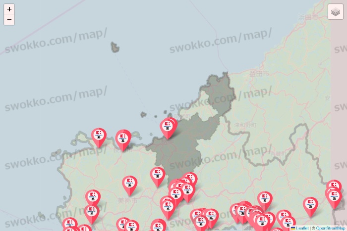 山口県のココカラファイン系列いろいろの店舗地図