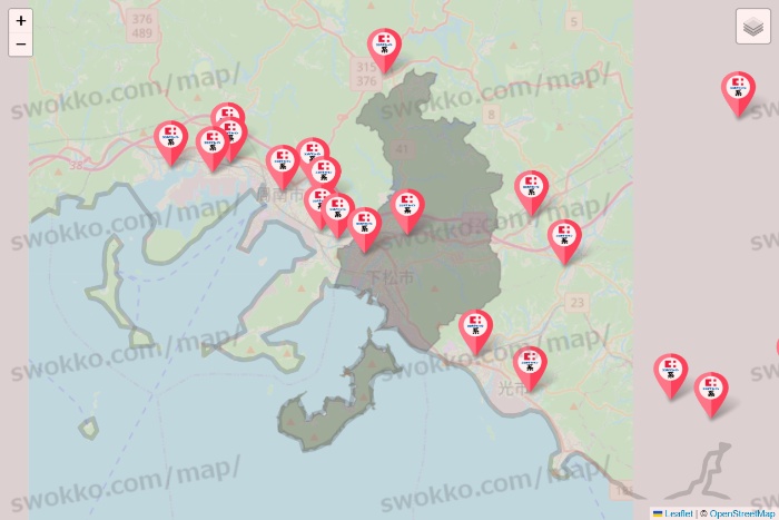 山口県のココカラファイン系列いろいろの店舗地図