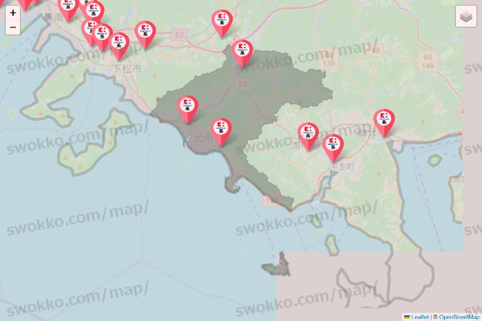 山口県のココカラファイン系列いろいろの店舗地図