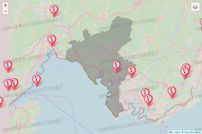山口県のココカラファイン系列いろいろの店舗地図
