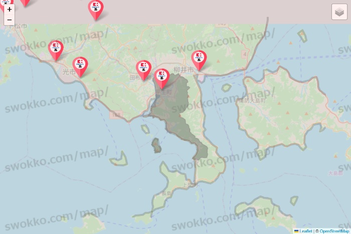 山口県のココカラファイン系列いろいろの店舗地図