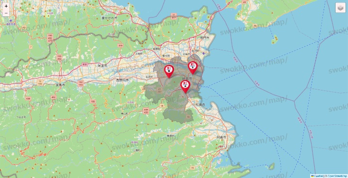 徳島県のココカラファイン系列いろいろの店舗地図