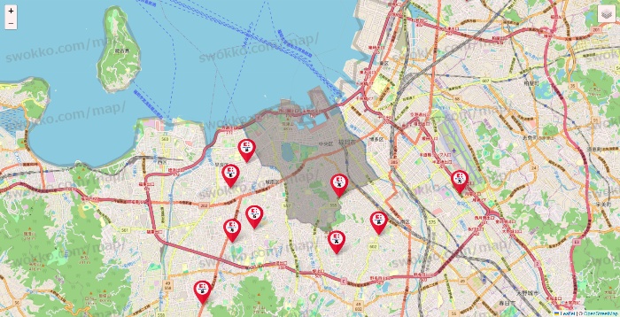 福岡県のココカラファイン系列いろいろの店舗地図