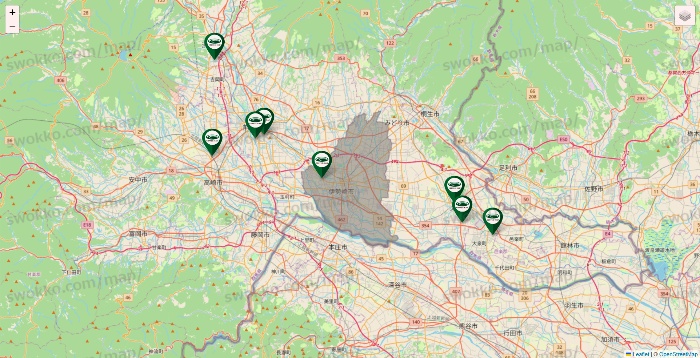 群馬県の珈琲館の店舗地図